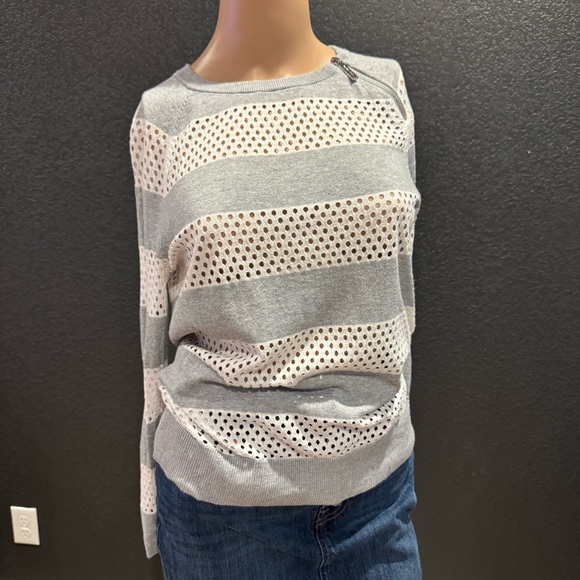 Michael Kors Sweaters - Michael Kors Gray & White Striped Open Knit Sweater – Size S